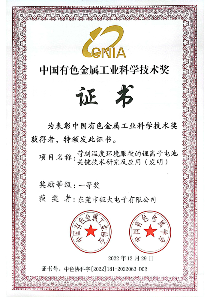 中国有色金属工业科学技术奖 中国有色金属工业科学技术奖